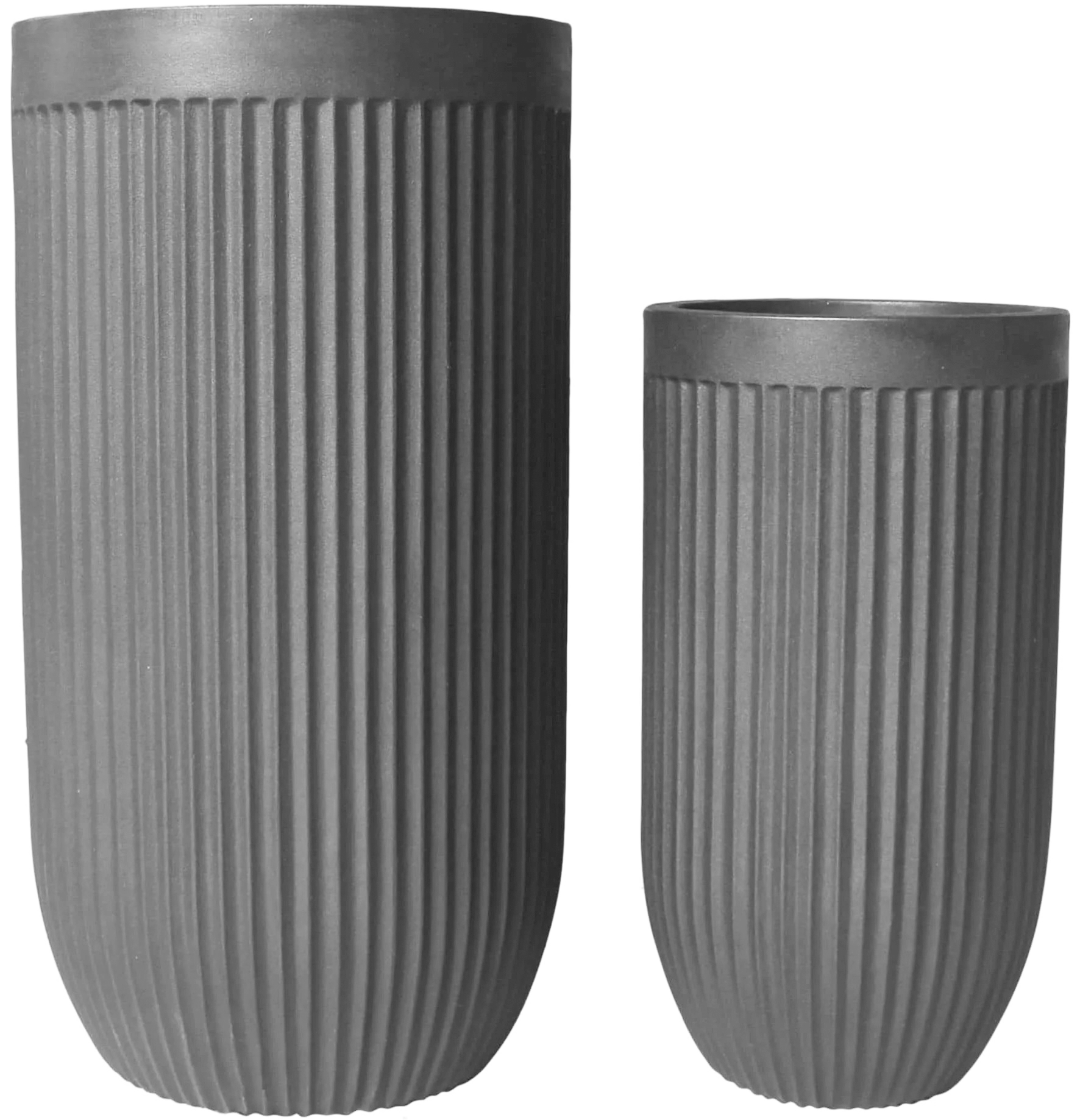 Japi Flute Tall Planter Charcoal - 2 Piece Set